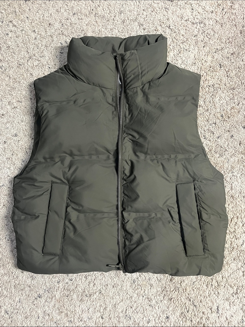 Zara Women's Puffer Vest - Olive Green Size Small